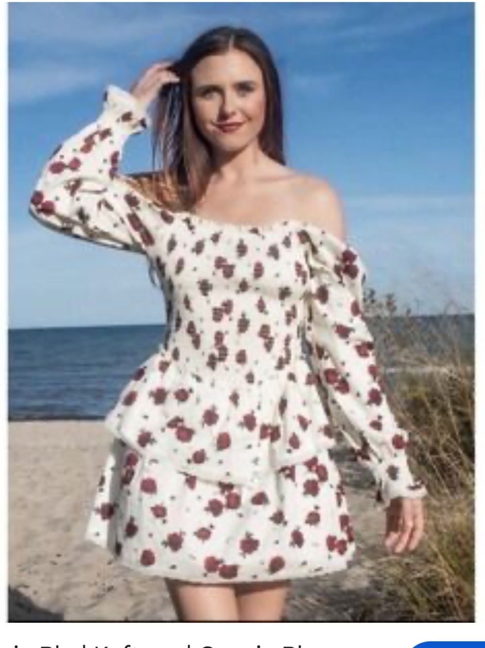 Women’s Off-Shoulder Cream Dress with Red Floral Print